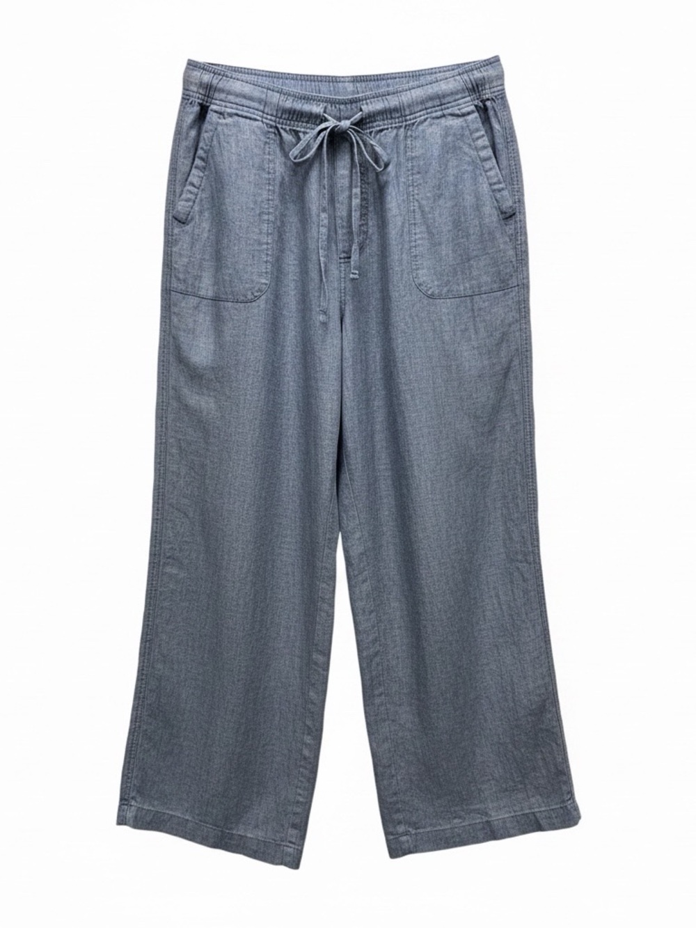 Jones New York Chambray Drawstring Wide-Leg Pants - Blue